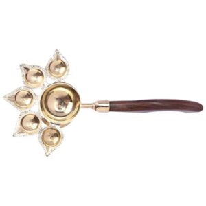 Brass diya five batti with wood 10”