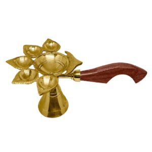 Arti diya with wooden handle 7”